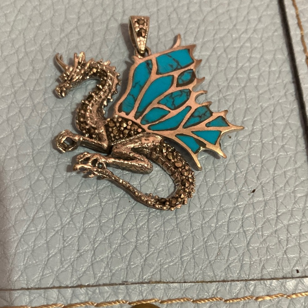 Dragon Pendant with Turquoise Wings